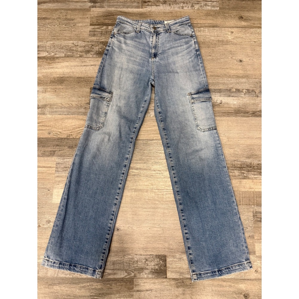 AG Adriano Goldschmied Gatina Wide Leg Cargo Jeans Light Wash Blue Size 25